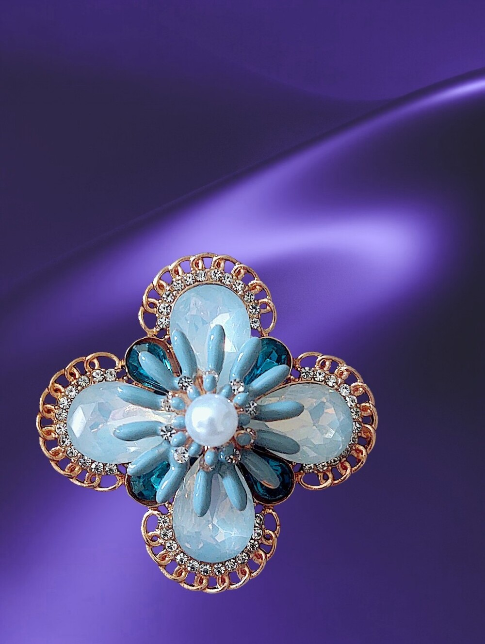Iridescent Blue Flower Brooch